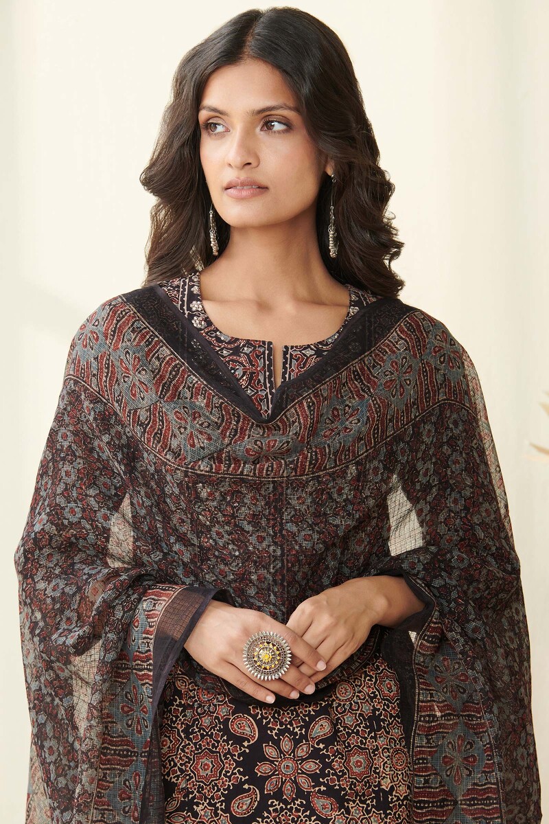 Ajrak Hand Block Printed Kota Dupatta