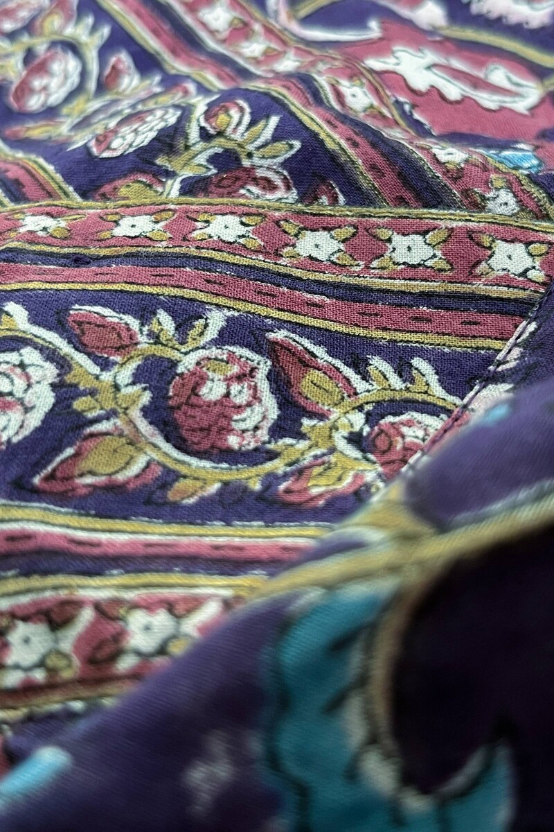 Purple Hand Block Printed Straight Cotton Kurta