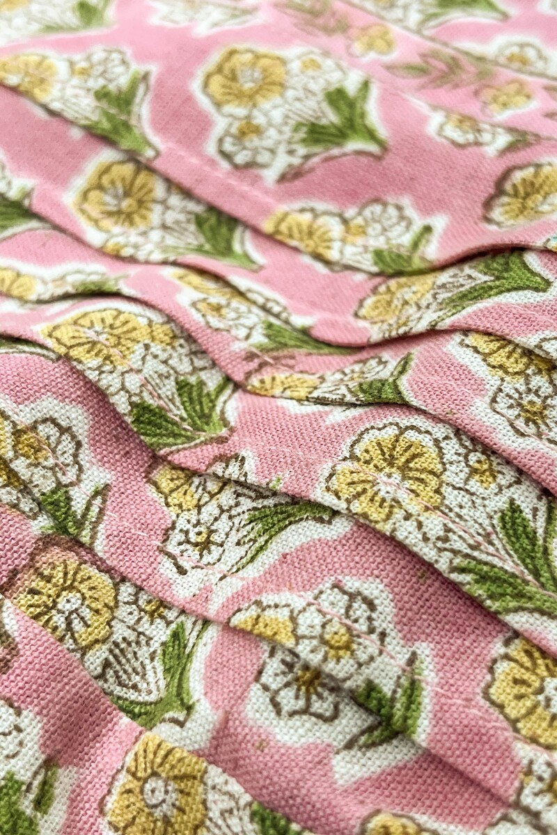 Pink Hand Block Printed Straight Cotton Flax Kurta