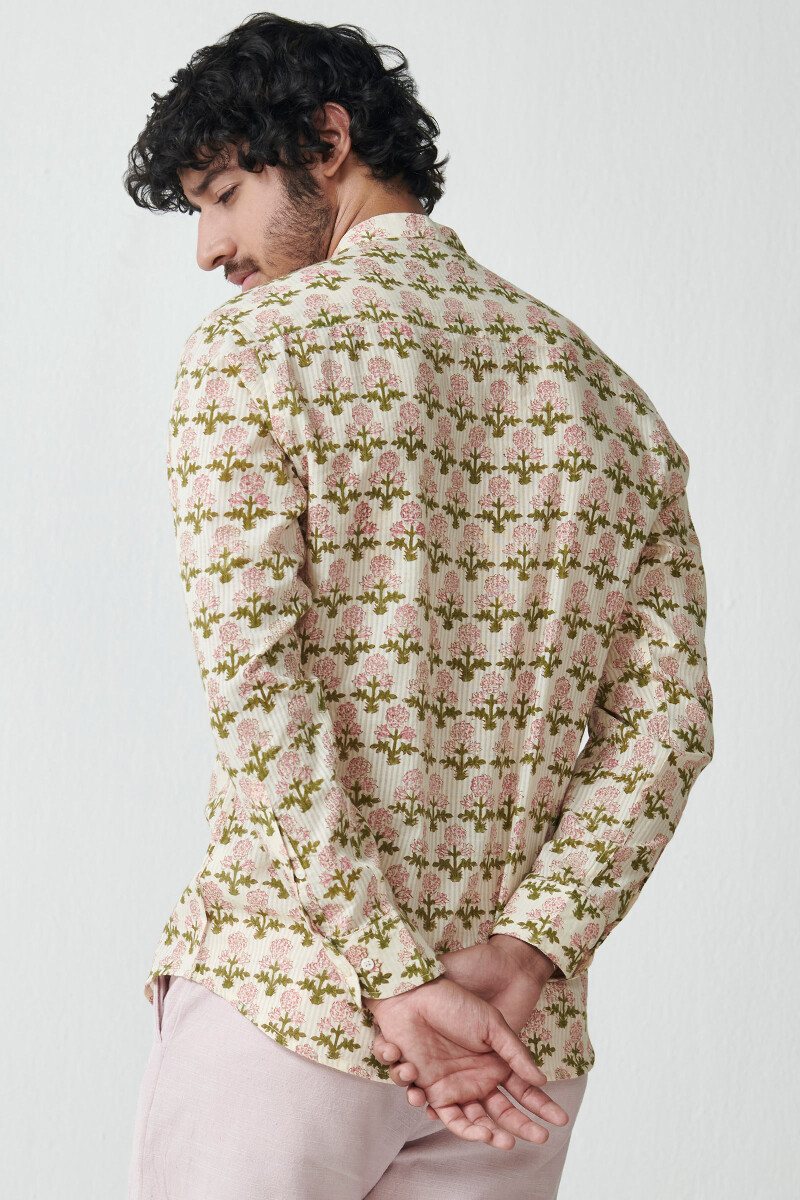 Off-White Hand Block Printed Cotton Shirt