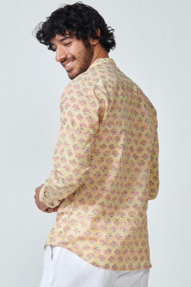 Mustard Hand Block Printed Cotton Shirt