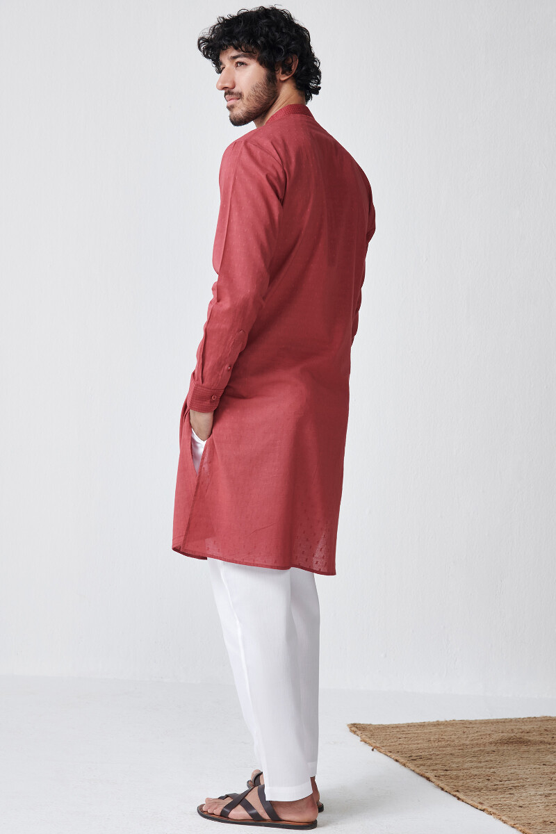 Maroon Handcrafted Cotton Kurta