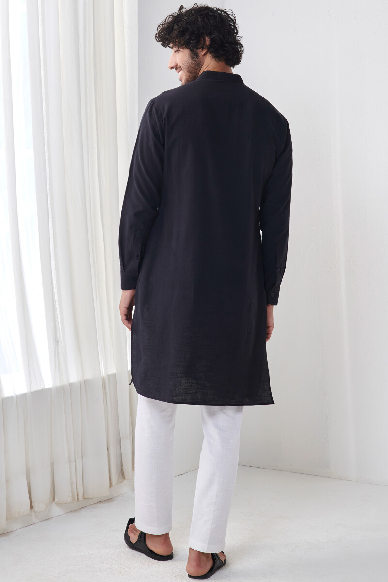Black Handcrafted Cotton Kurta