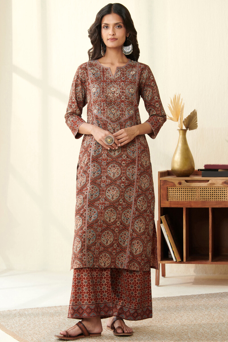 Ajrak Hand Block Printed Straight Cotton Kurta