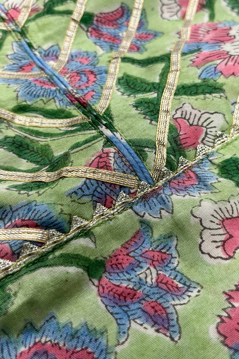 Green Block Printed Straight Cotton Kurta