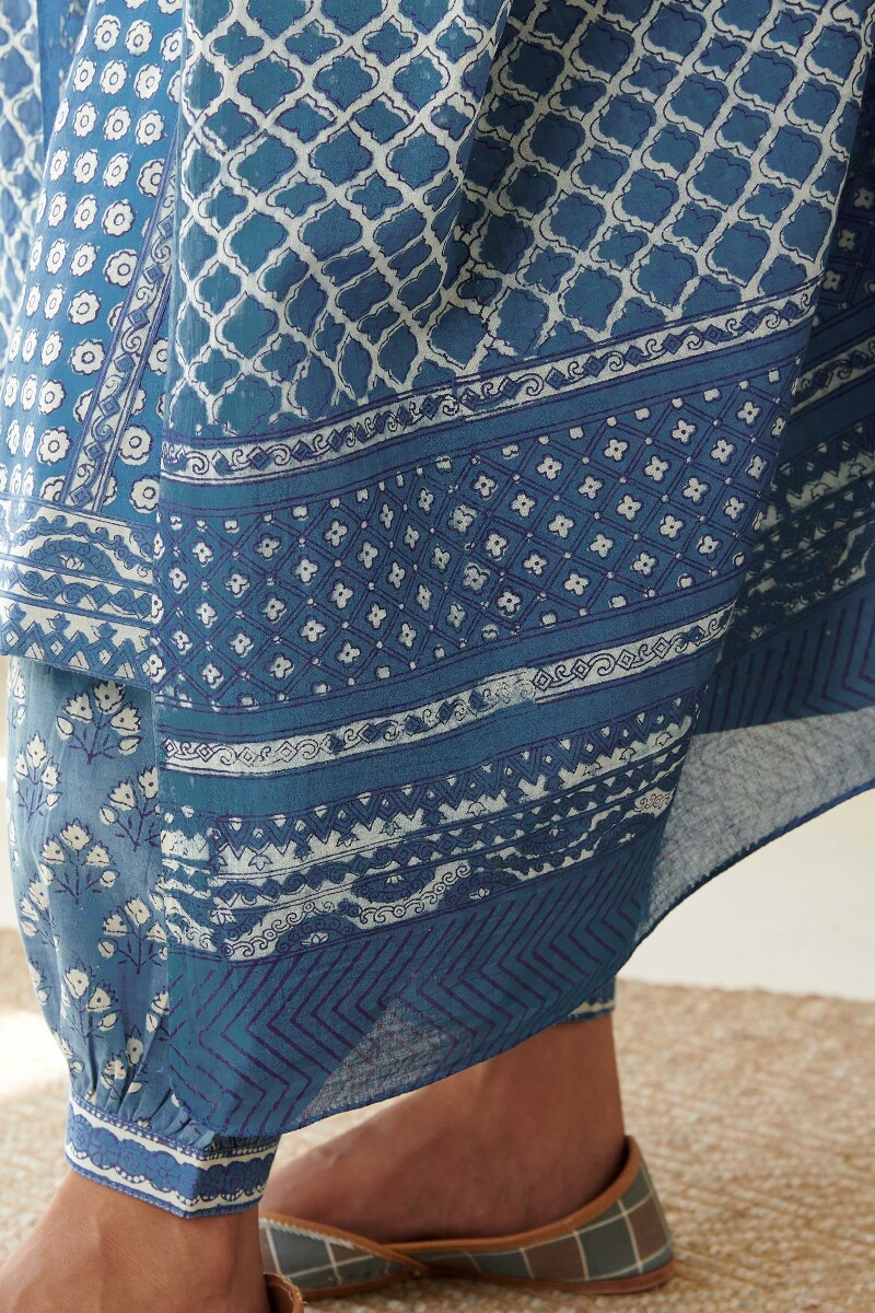 Indigo Hand Block Printed Cotton Mul Dupatta