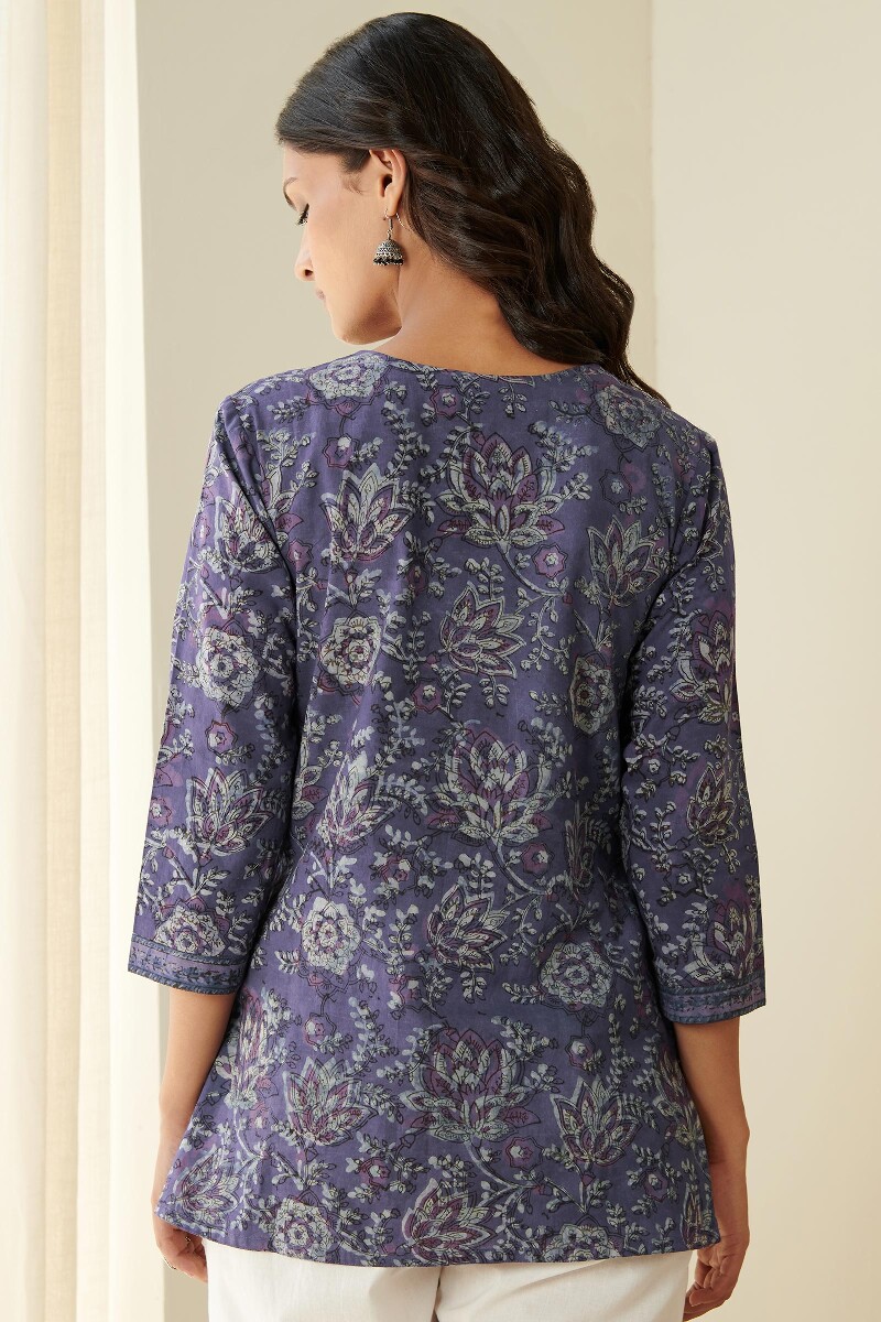 Purple Hand Block Printed Cotton Top