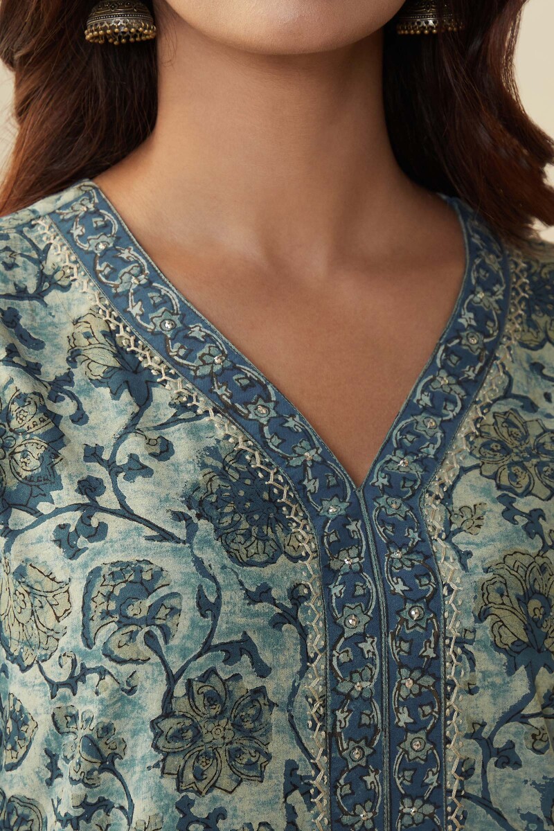 Akola Hand Block-Printed Straight Cotton Kurta