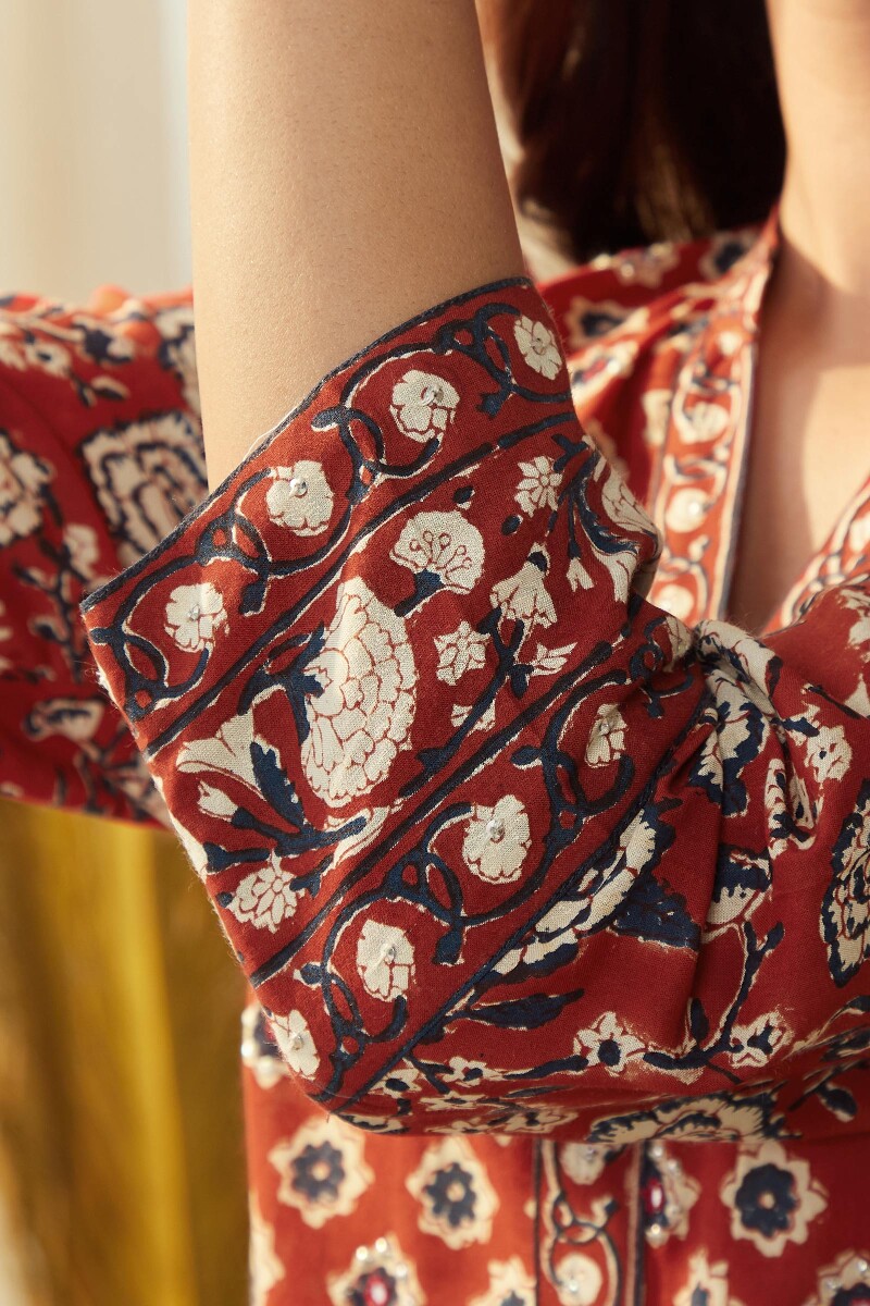 Bagru Hand Block-Printed A-Line Viscose Kurta