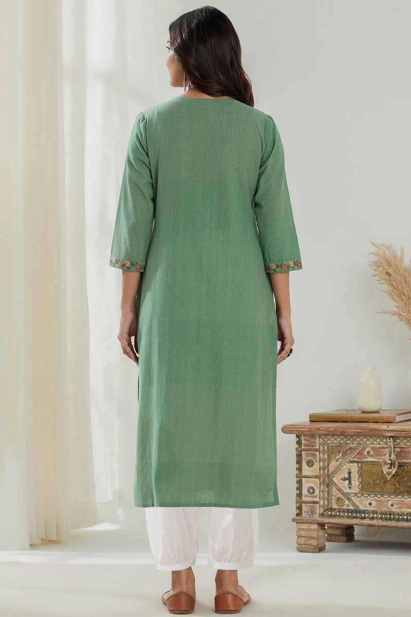 Green Handcrafted Straight Cotton Kurta