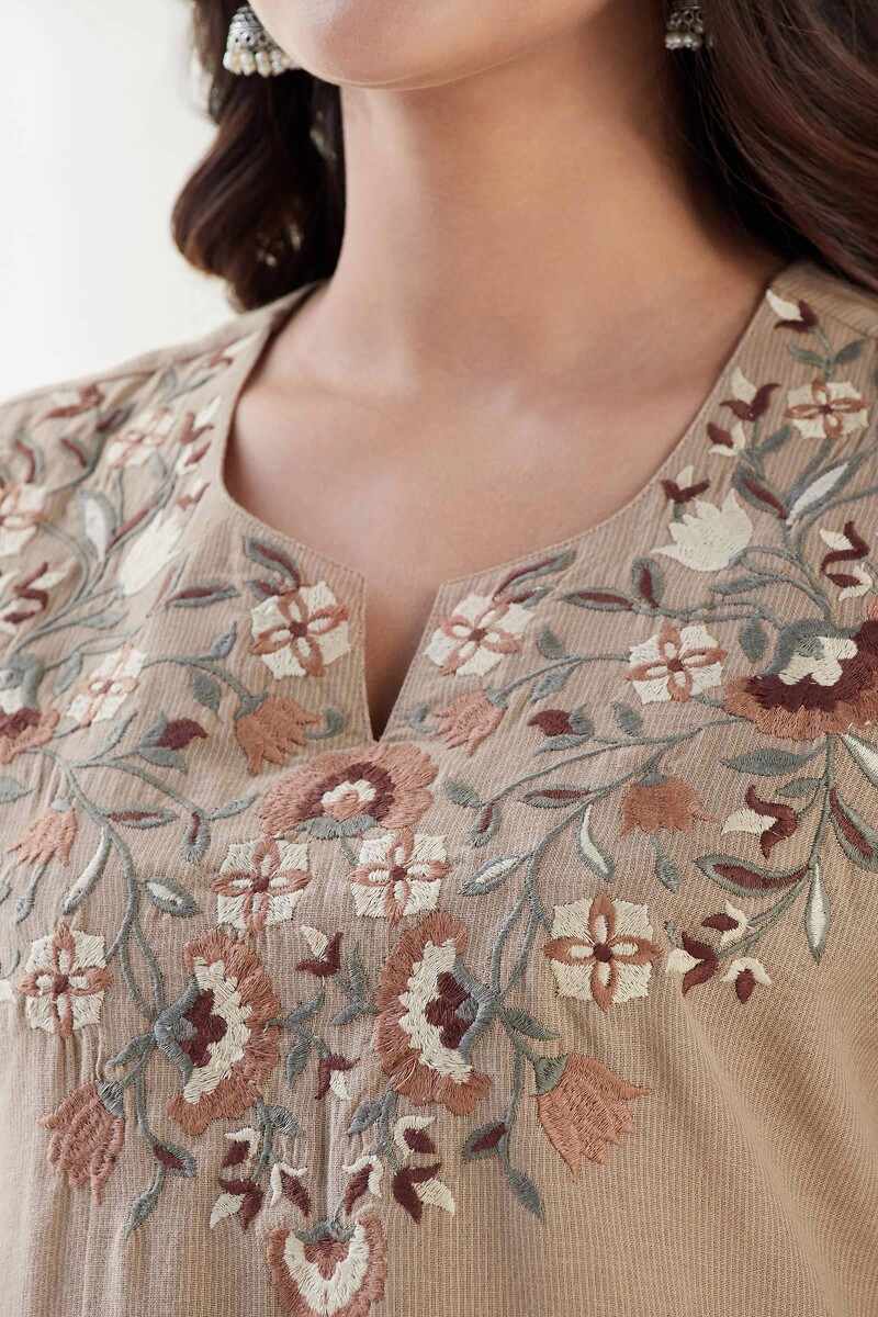 Beige Handcrafted Straight Handloom Kurta