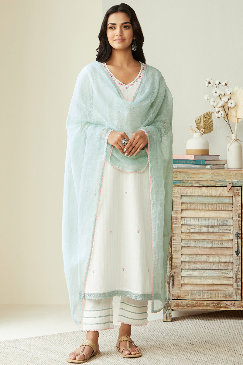 Turquoise Handcrafted Kota Dupatta