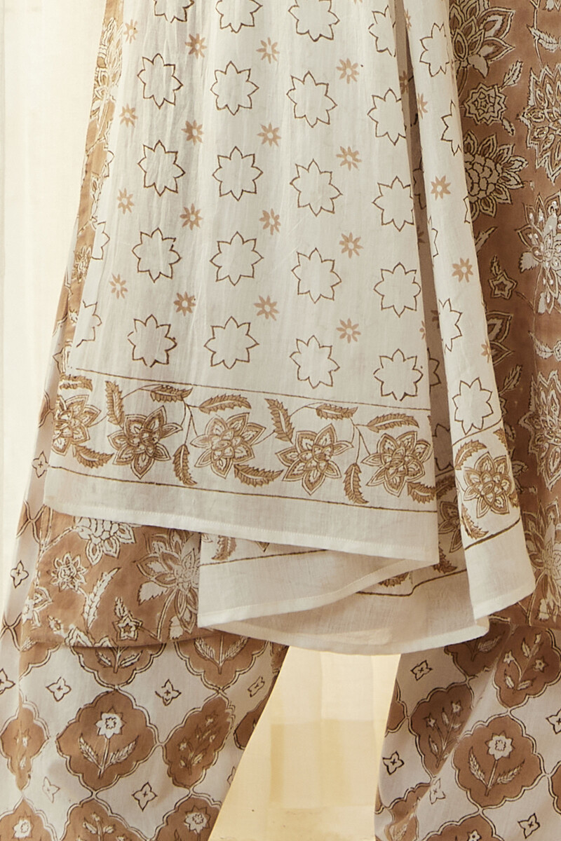 White Hand Block Printed Cotton Dupatta