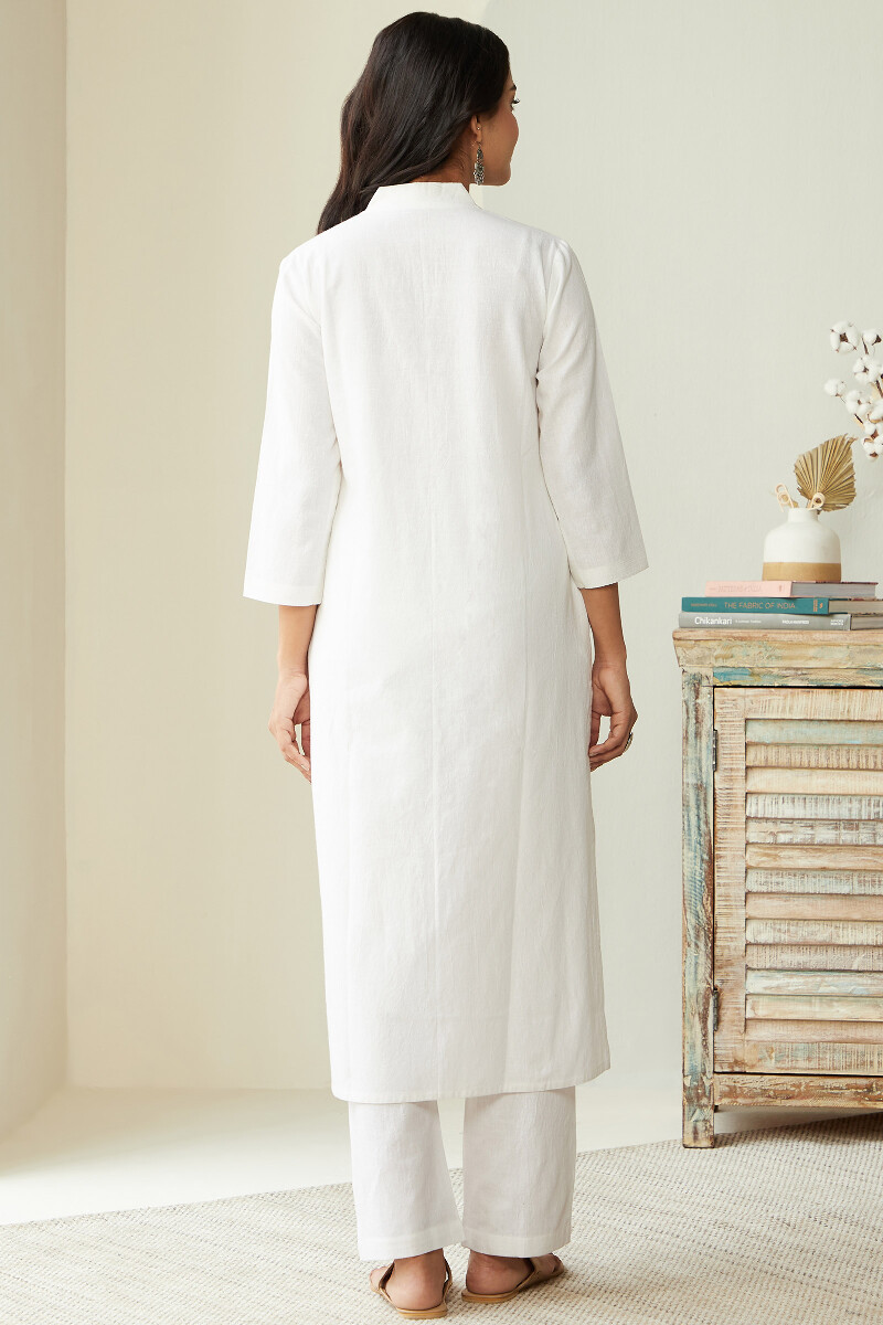 White Handcrafted Straight Cotton Kurta