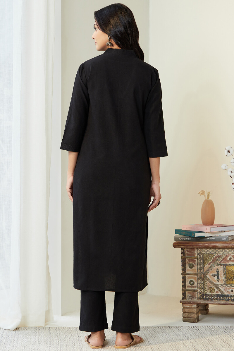 Black Handcrafted Straight Cotton Kurta