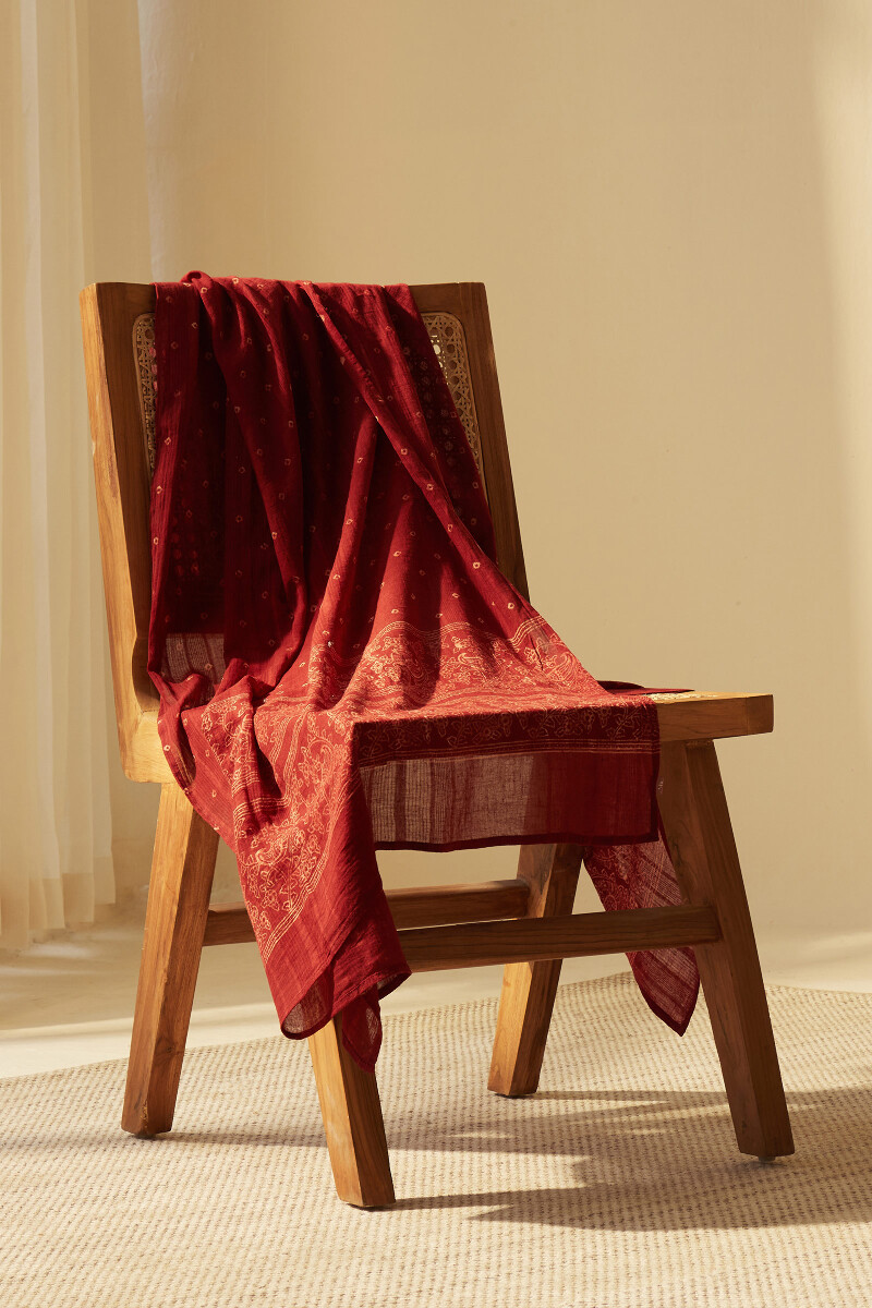 Ajrak Hand Block Printed Cotton Dobby Dupatta