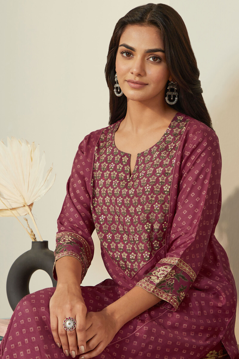 Raspberry Hand Block Printed Straight Modal Kurta
