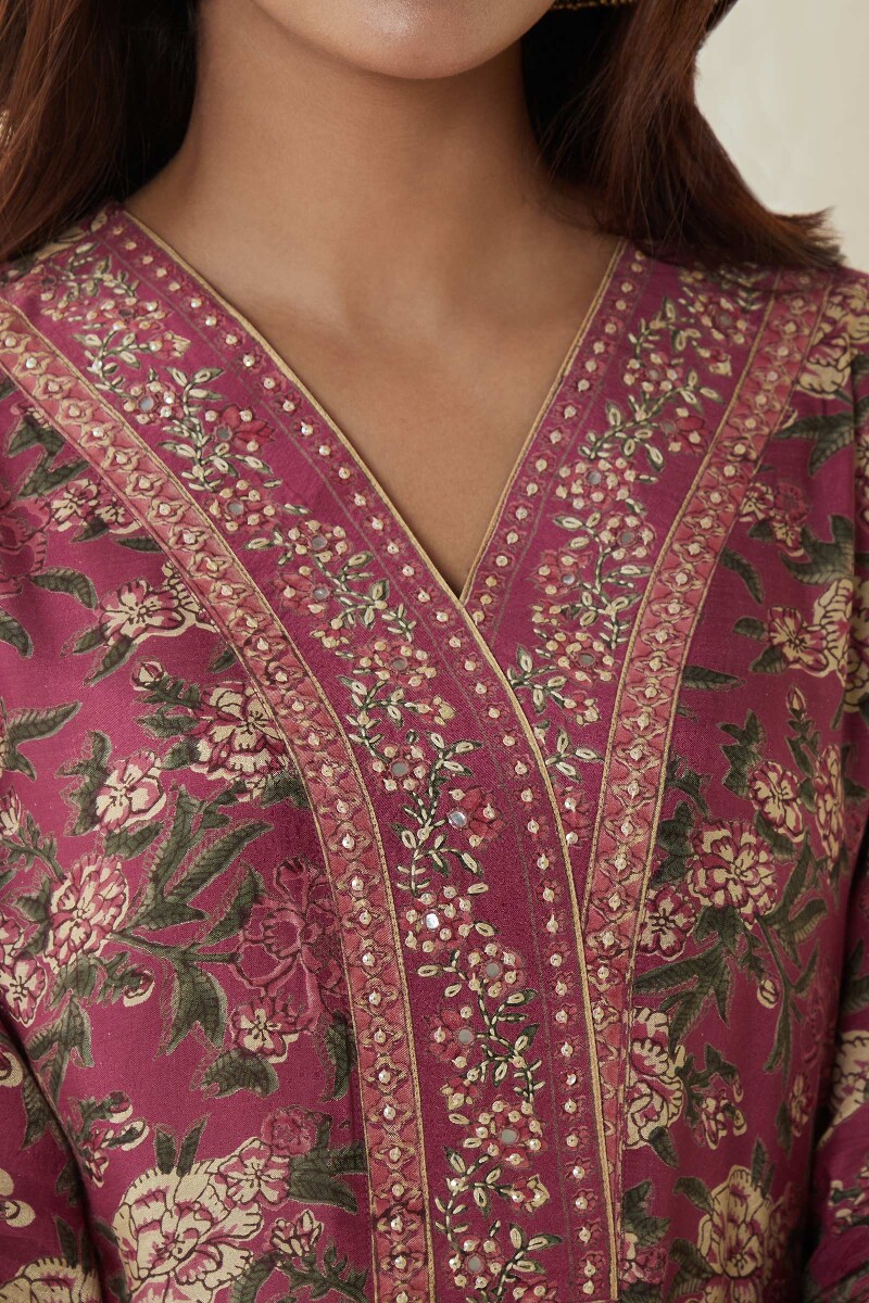 Pink Hand Block-Printed Straight Modal Kurta