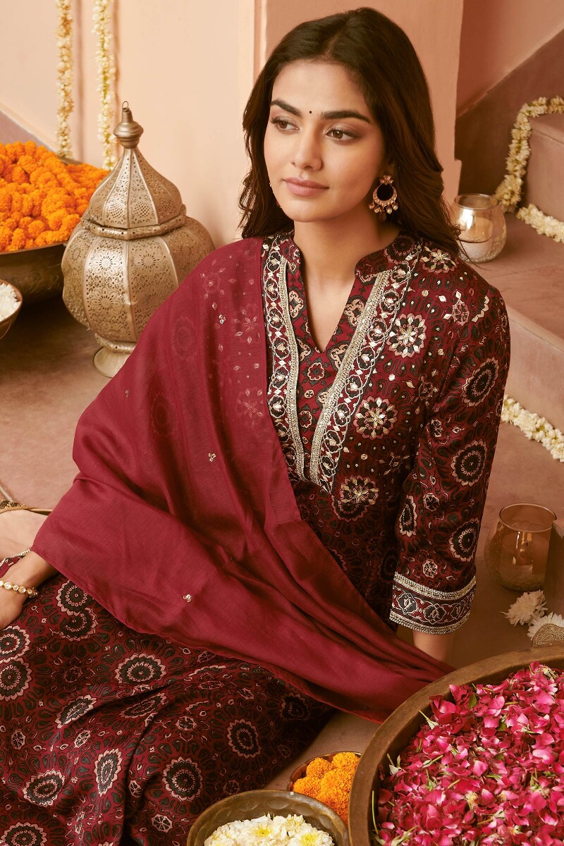 Ajrak Hand Block-Printed A-Line Modal Kurta