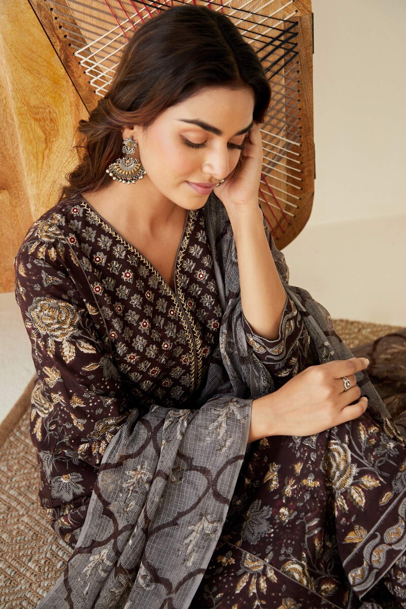 Bagru Hand Block-Printed A-Line Cotton Kurta