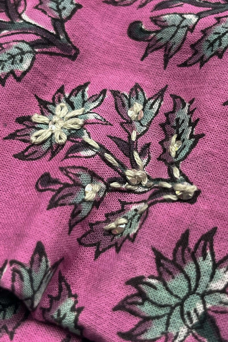 Purple Hand Block-Printed Straight Cotton Kurta