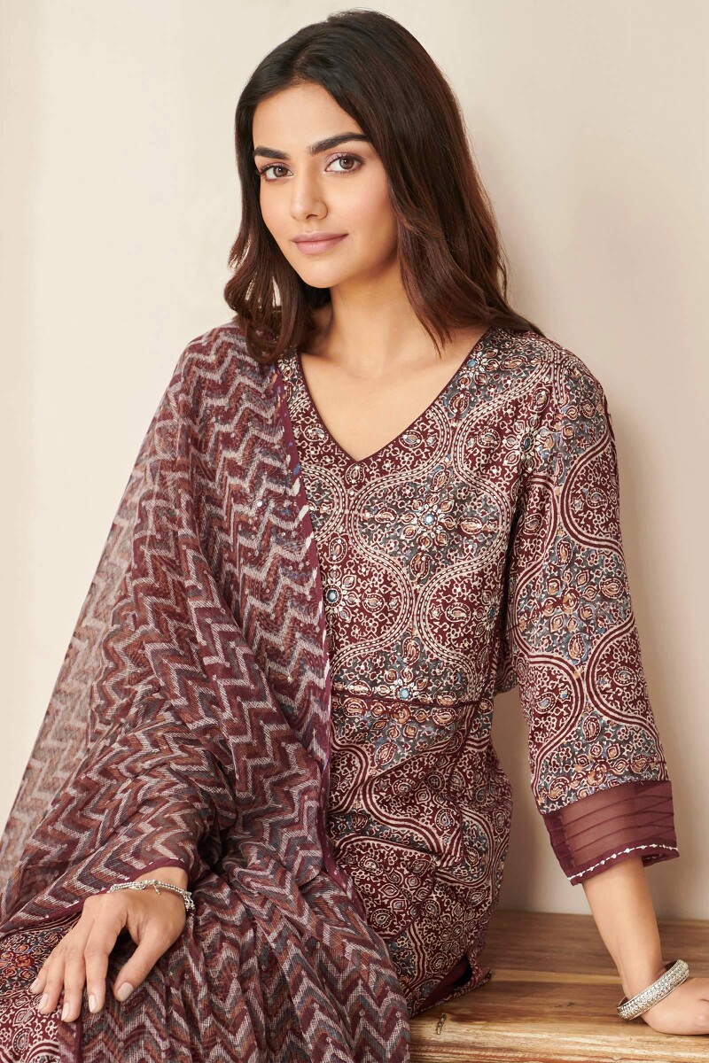 Ajrak Hand Block-Printed Straight Modal Kurta