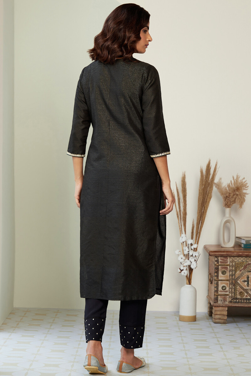 Black Handcrafted Straight Chanderi Kurta