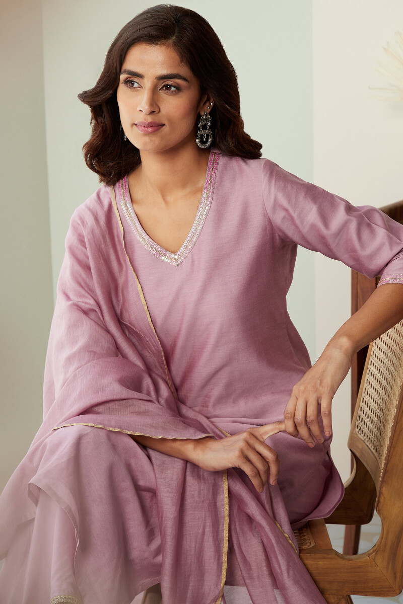 Lavender Handcrafted Straight Chanderi Kurta