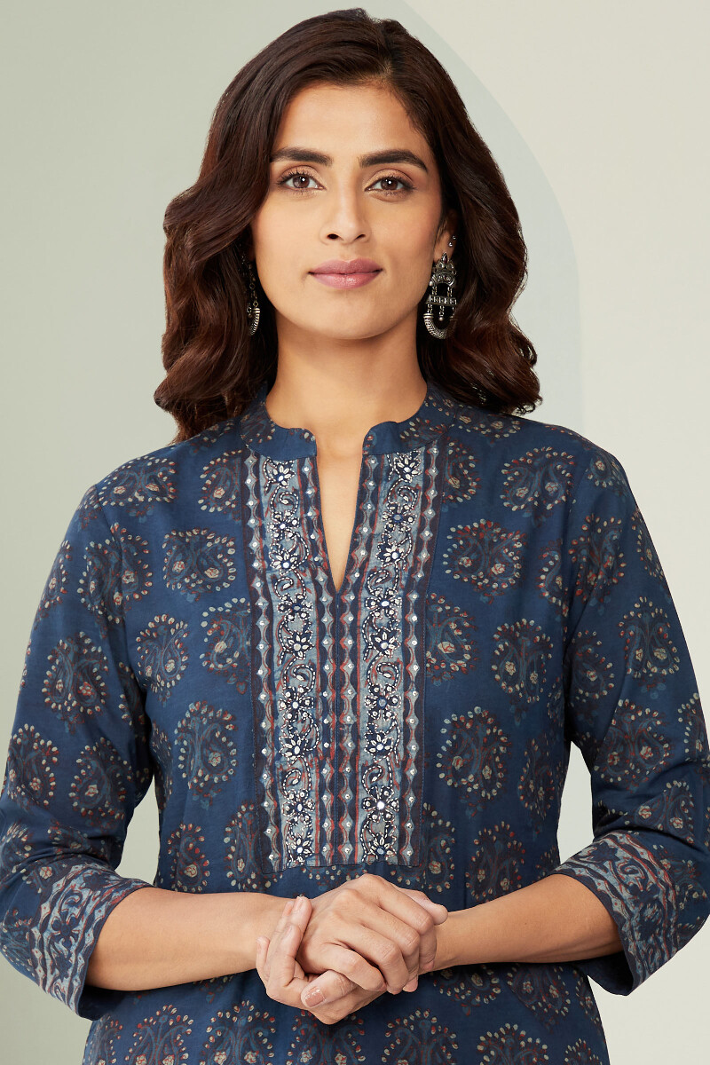 Akola Hand Block-Printed Straight Cotton Kurta