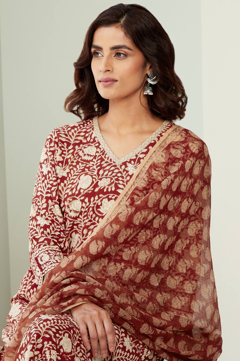 Bagru Hand Block-Printed Straight Viscose Kurta