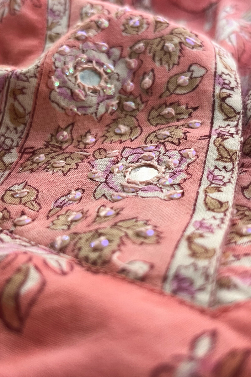 Peach Hand Block-Printed Straight Cotton Kurta