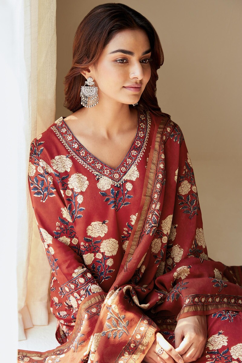 Bagru Hand Block-Printed Straight Modal Kurta