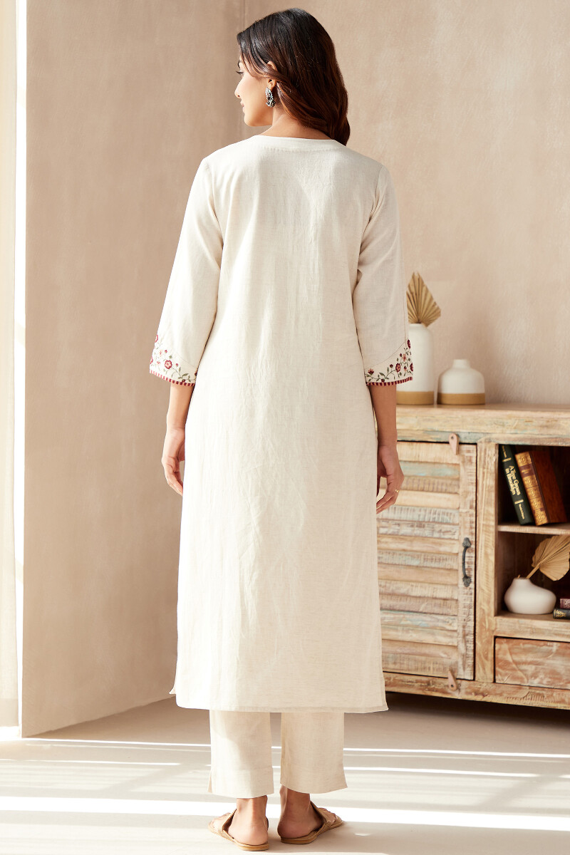 Off-White Handcrafted Straight Cotton Linen Kurta