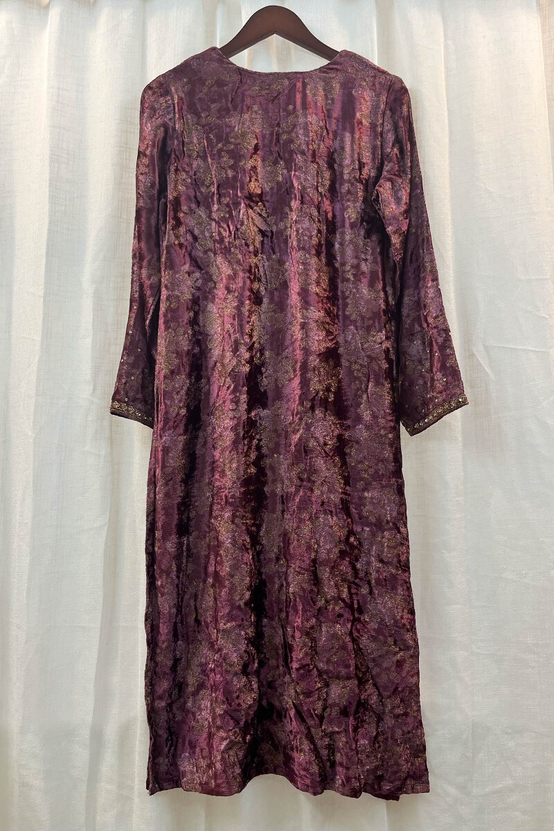 FG Specials: 1 of 1- Purple Handcrafted Velvet Kurta & Pants