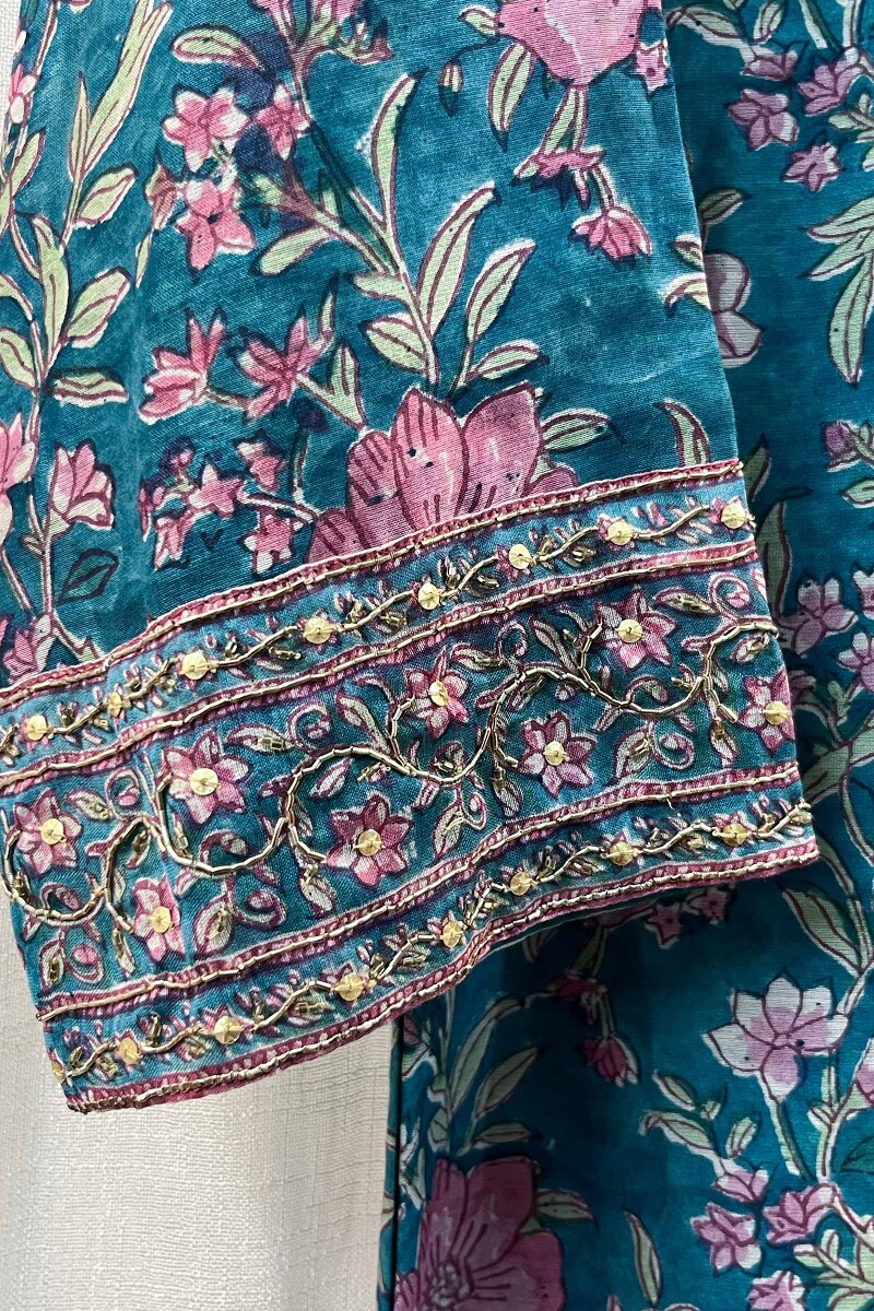 FG Specials: 1 Of 1- Blue Handcrafted Chanderi Kurta and Pants