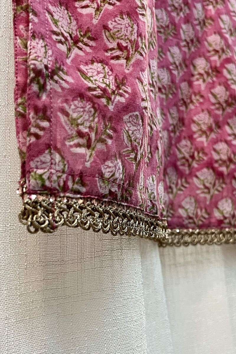 FG Specials: 1 Of 1- Pink Hand Block-Printed Chanderi Kurta