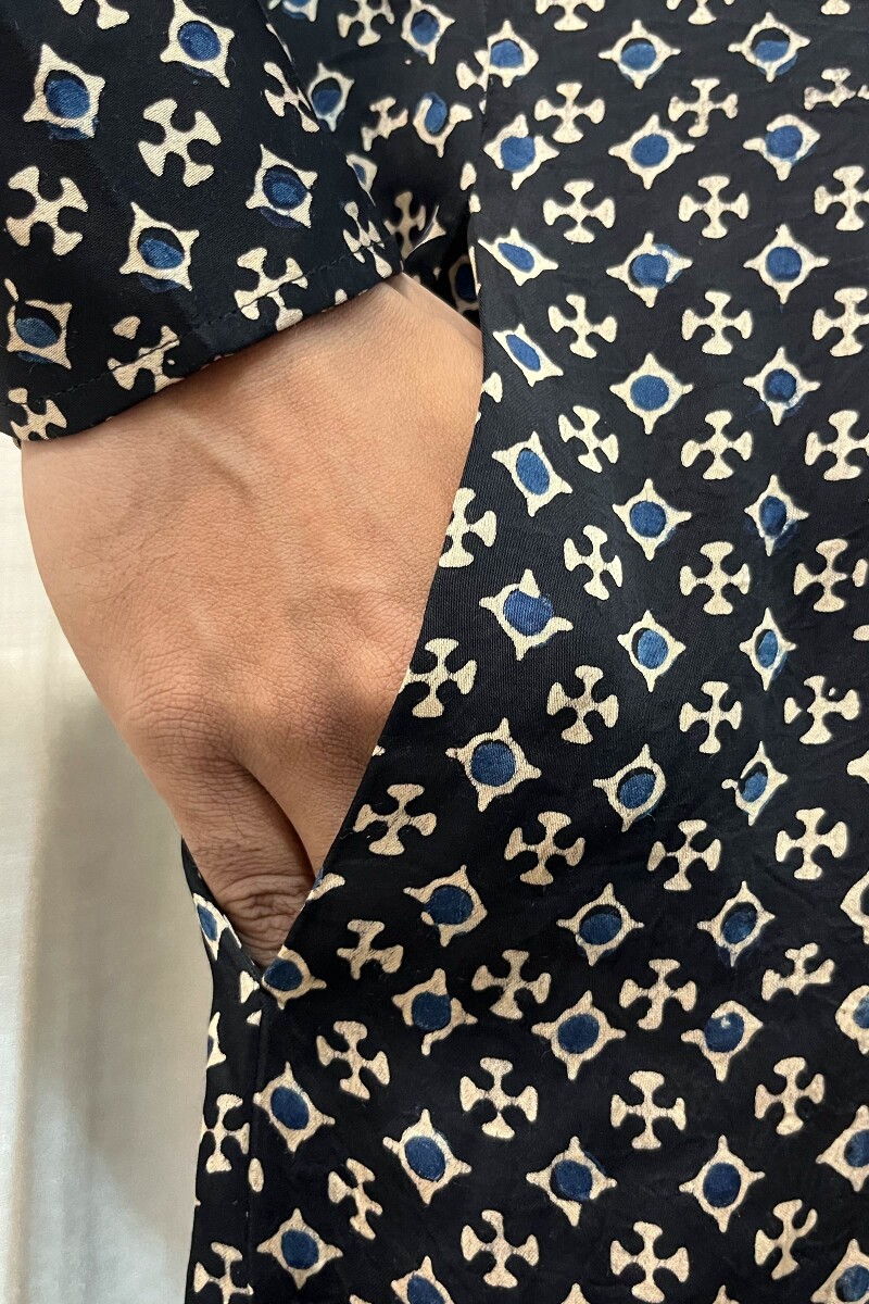 FG Specials: 1 Of 1- Black Hand Block-Printed Modal Men's Kurta