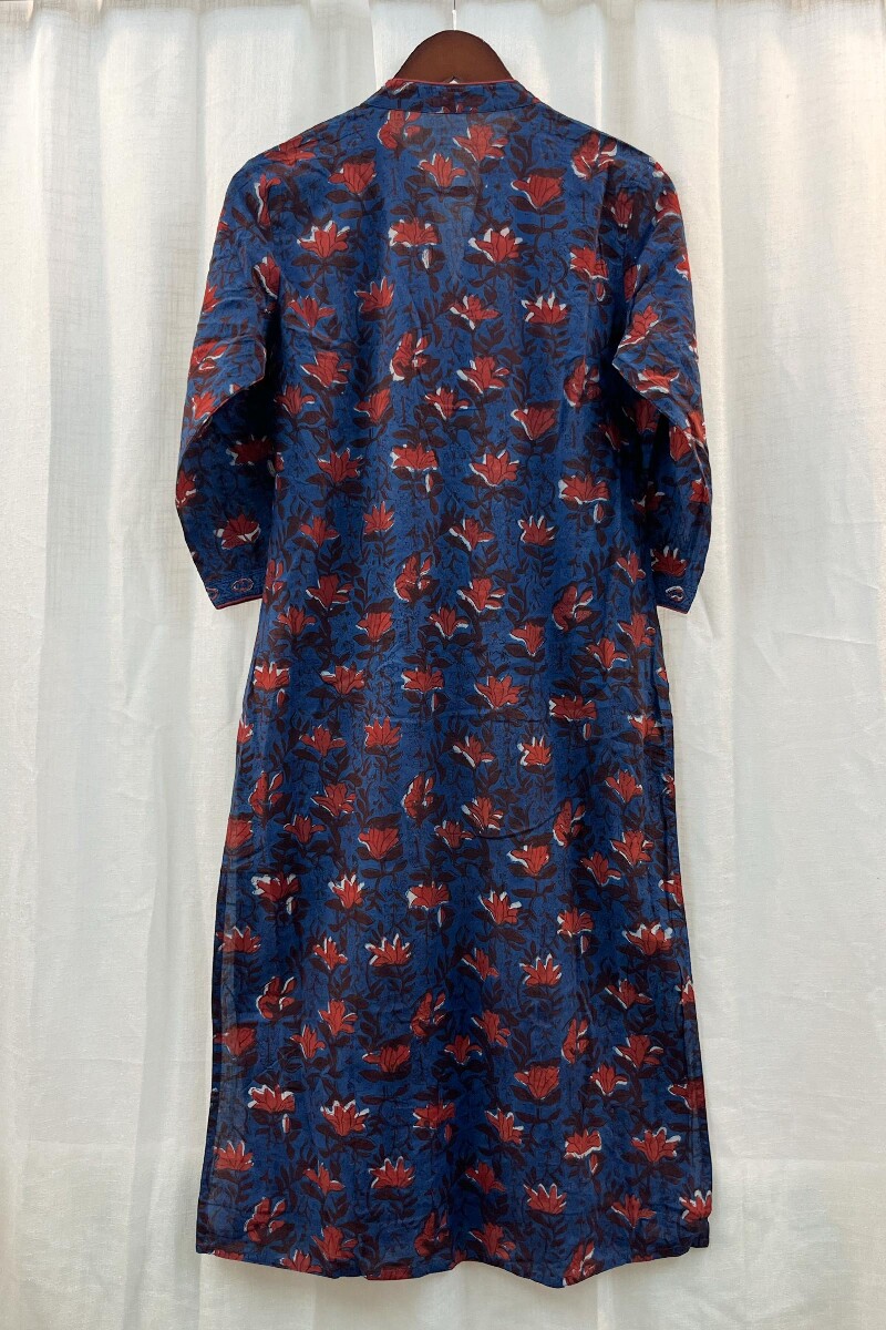 FG Specials: 1 Of 1- Indigo Hand Block-Printed Straight Cotton Kurta