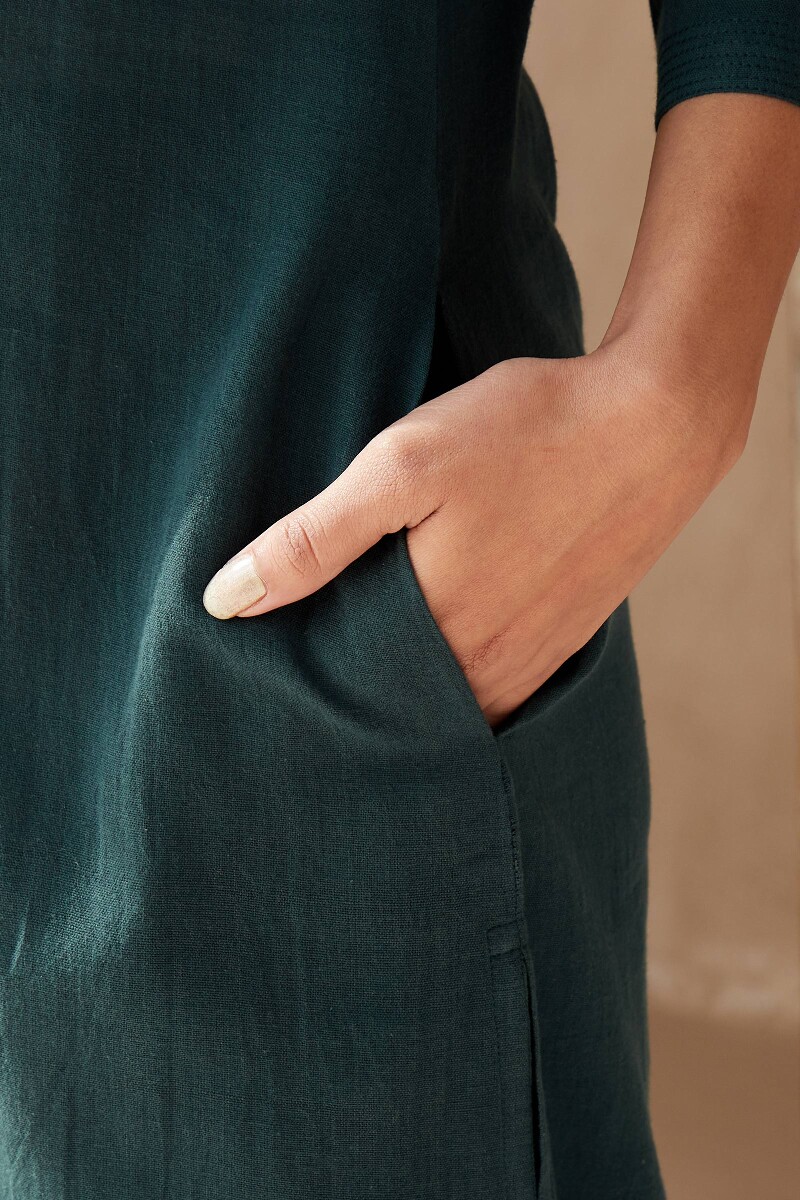 Teal Handcrafted Straight Cotton Kurta