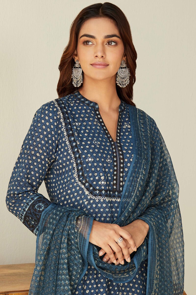 Bagru Hand Block-Printed Straight Cotton Dobby Kurta