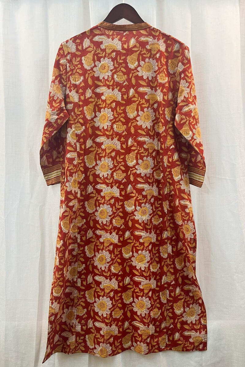 FG Specials: 1 of 1- Red Hand Block-Printed Straight Cotton Kurta