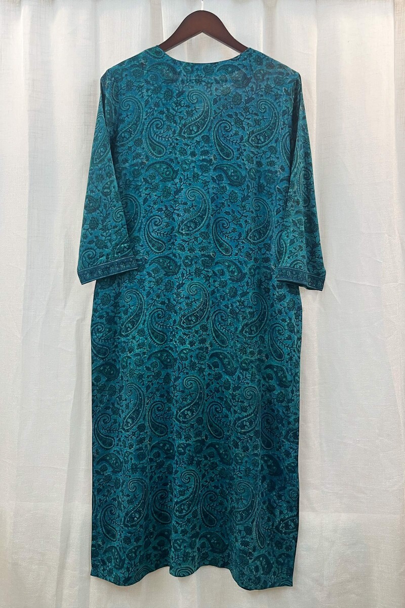 FG Specials: 1 of 1- Teal Hand Block-Printed Viscose Kurta