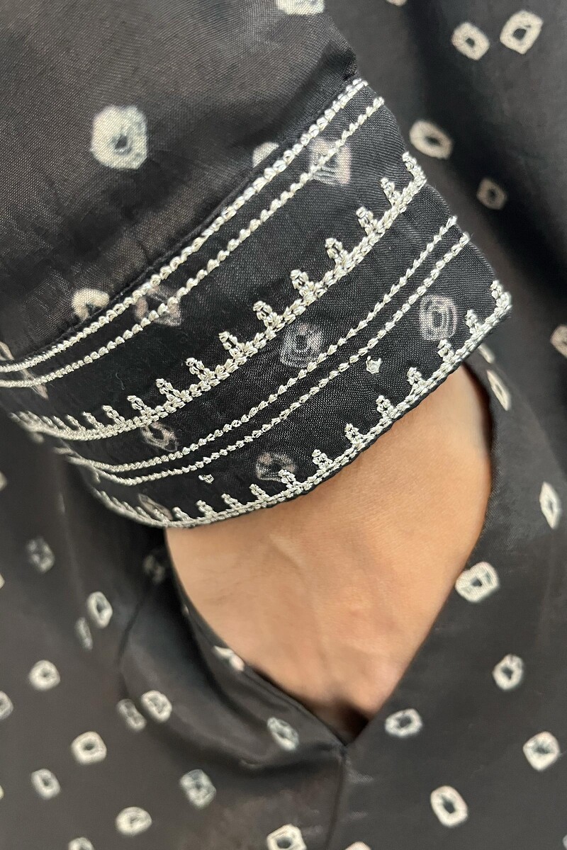 FG Specials: 1 Of 1- Men's Black Hand Block-Printed Modal Kurta
