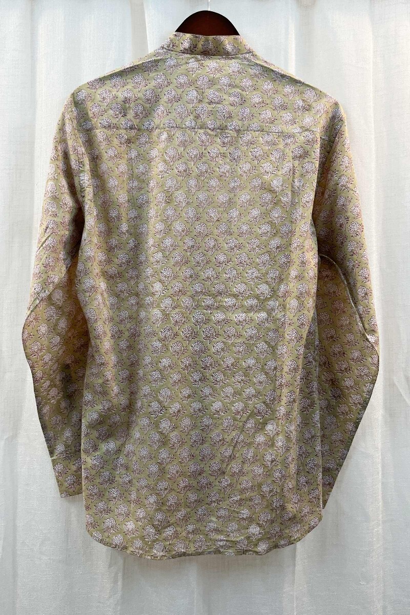 FG Specials: 1 Of 1- Men's Green Hand Block-Printed Cotton Shirt