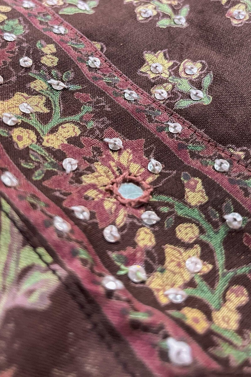 Brown Hand Block-Printed Straight Chanderi Kurta