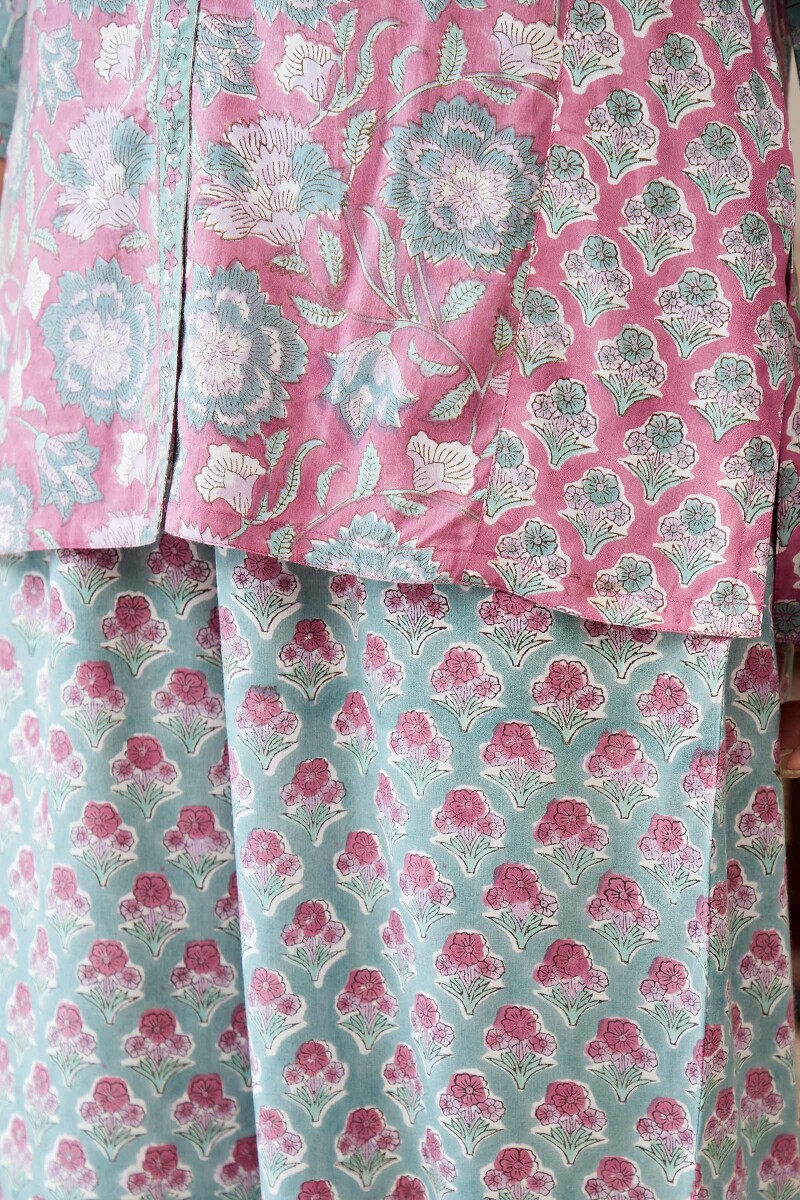 Pink Hand Block-Printed Viscose Loungewear Set