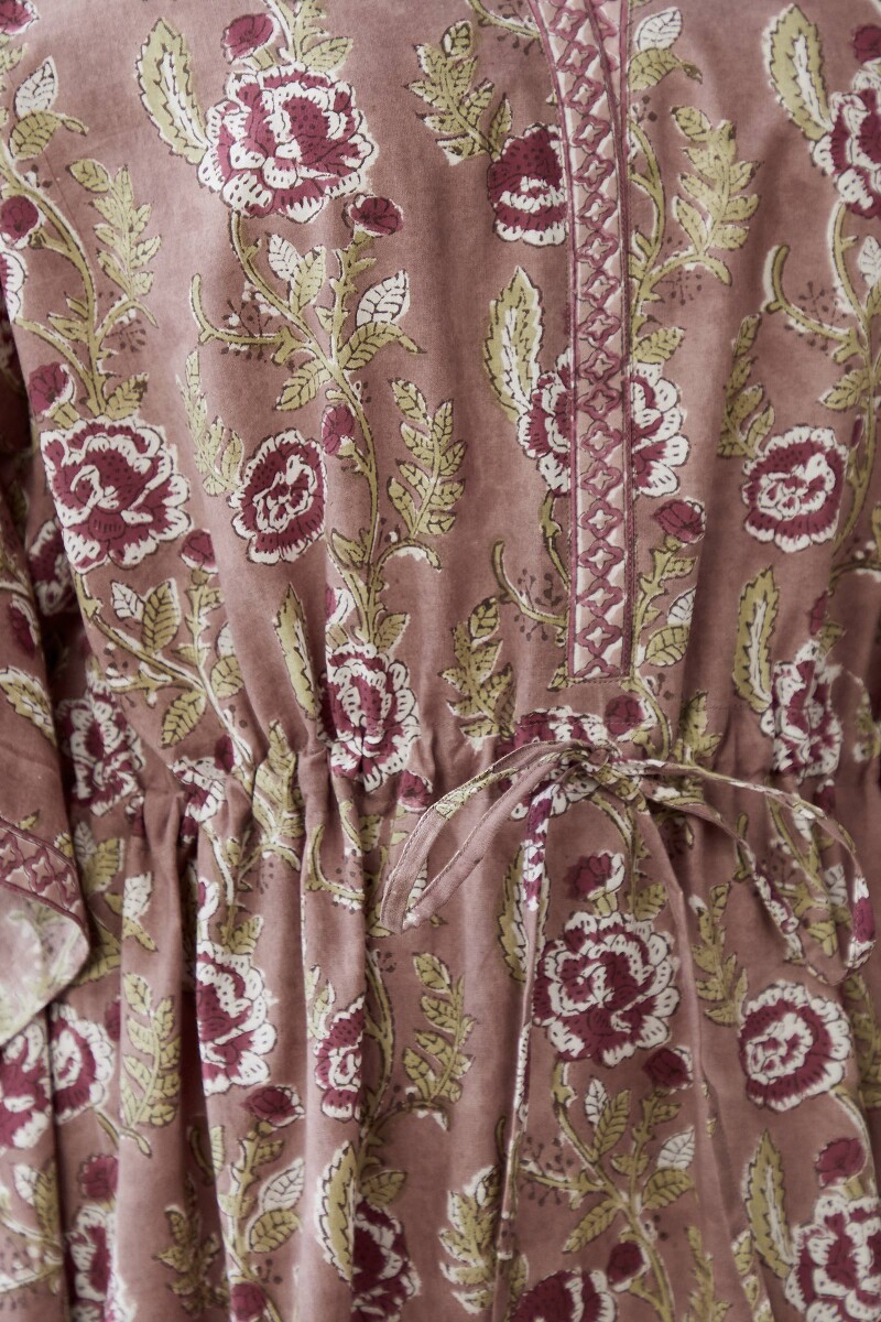 Brown Hand Block-Printed Cotton Kaftan