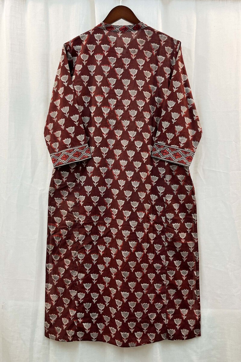 FG Specials: 1 of 1- Maroon Hand Block-Printed Straight Cotton Kurta