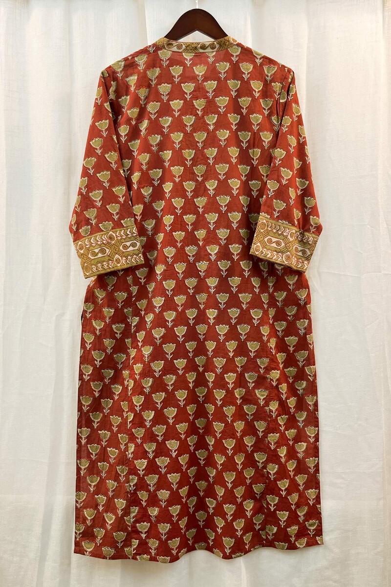 FG Specials: 1 of 1- Red Hand Block-Printed Straight Cotton Kurta