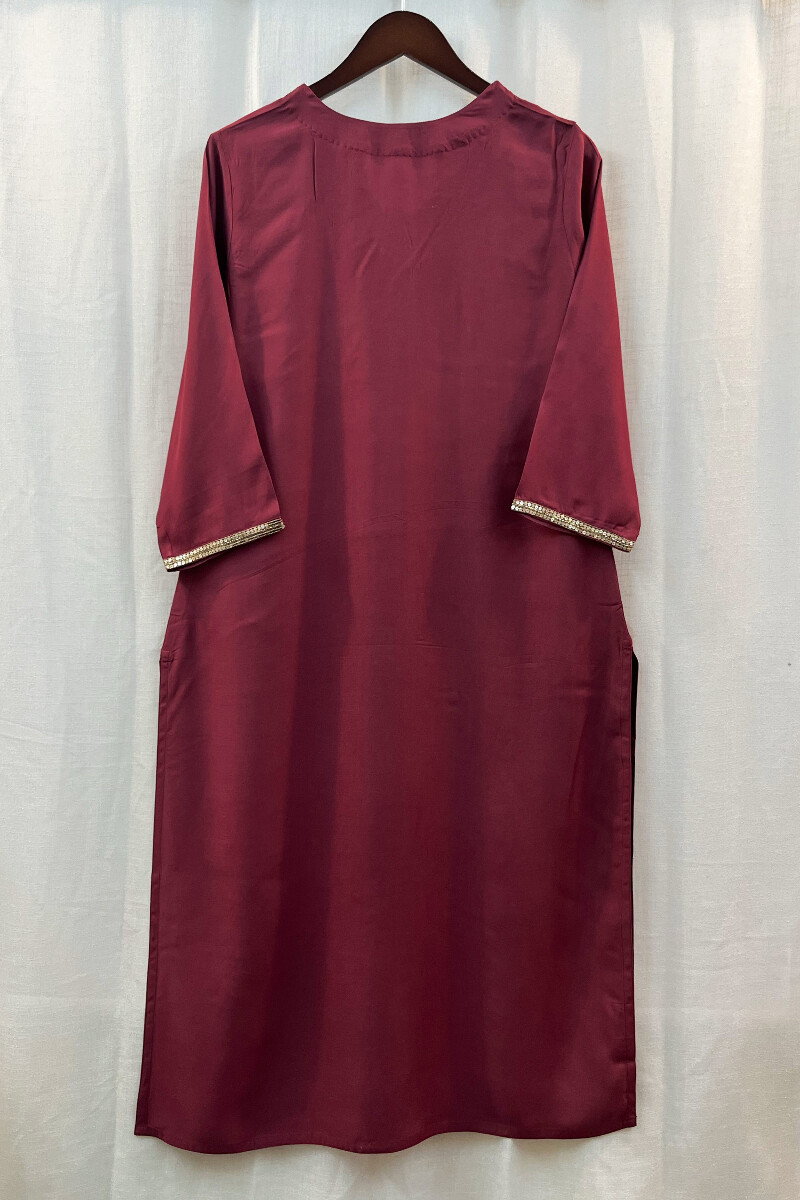 Pink Handcrafted Straight Viscose Kurta